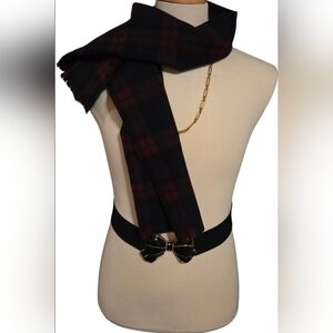Amcrest Scottish Wool Tartan Scarf Burgundy Navy Black Made in Scotland Unisex